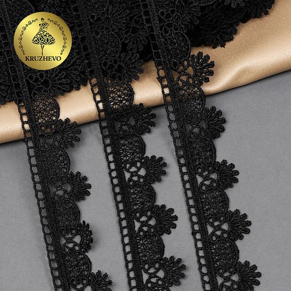 Кружево гипюр (плетёное) 25 мм, TR.3058A цв.2 черный, 9 м, Kruzhevo