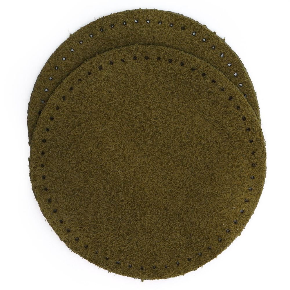Заплатки пришивные из замши, круг ⌀8см с перфорацией, 2 шт, 100% кожа, 33 хаки, 59121