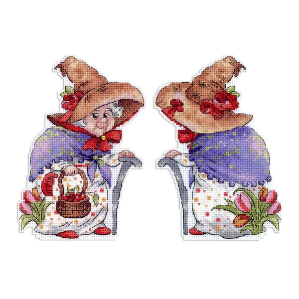 Набор для вышивания нитками МП Студия, пласт.канва Тётушка с розами 18х13 см