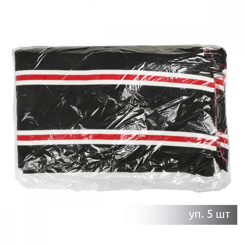 Подвяз (довяз) трикотажный 14.0х100 см, черный с белыми и красной полосами, двухслойный, 100% п/э, 5 штук