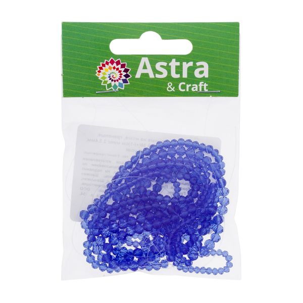 Бусины стекло ⌀2 мм, 3 мм, 4 мм, граненые, рондели, 3 нити по 38±1 см, микс, Astra&Craft, 9 синий прозрачный