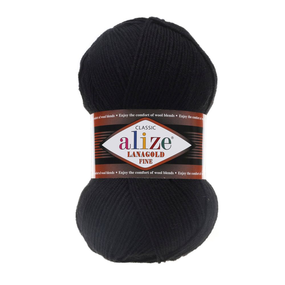 Пряжа Alize (Ализе) Lana Gold Fine / уп.5 мот. по 100 г, 390м, 060 черный A