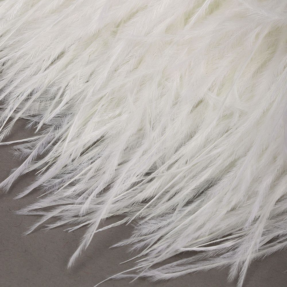 Перья на ленте Страус шир. 8 см, арт.FBY-08-01, цв.белый уп.2м