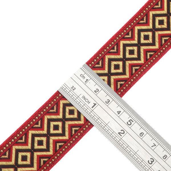 Лента (тесьма) жаккардовая 32.0 мм / 25±1 метров, рис. 9496, (2 красный/черный) С1853Г17