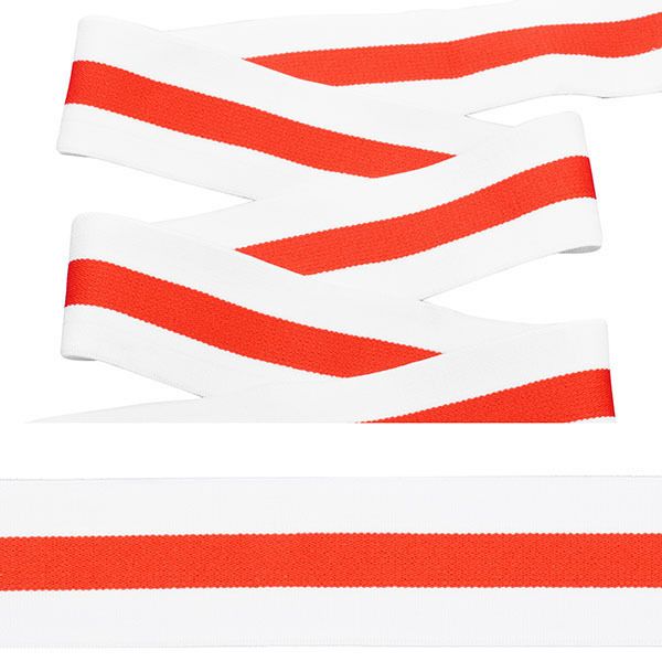 Резинка тканая 40.0 мм / 3±0.5 метра, мягкая, полоска, ET.4010 цв.белый/красный/белый