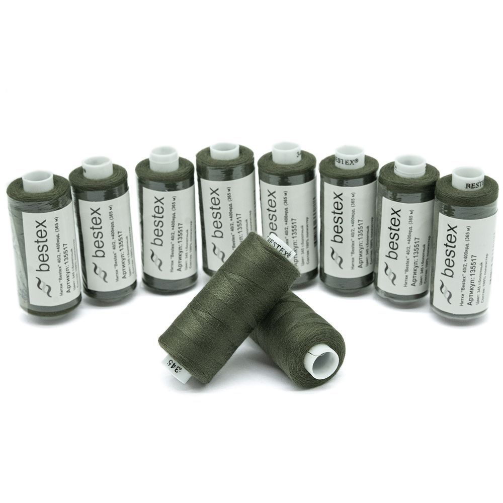 Нитки швейные бытовые Bestex 40/2, 365 м (400 ярд) / 10 кат., 345 темно-оливковый