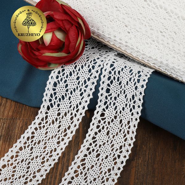 Кружево вязаное (тесьма) 40 мм, диз. 299, цв.02 белый, уп. 25 м, Kruzhevo