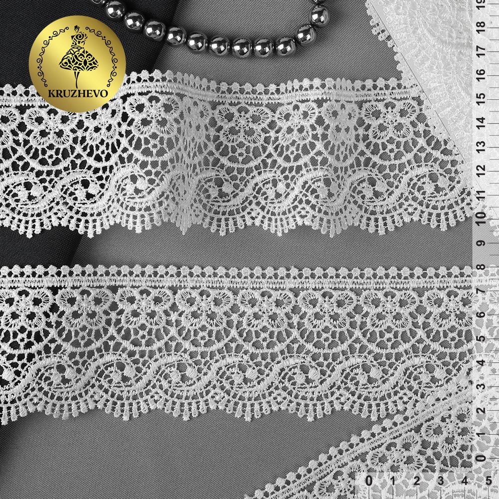 Кружево гипюр (плетёное) 65 мм / 13.71 метров, TBY 8GB014, цв.01 белый