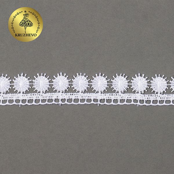 Кружево гипюр (плетёное) 20 мм, диз. 145, цв.01 белый, уп. 9 м, Kruzhevo