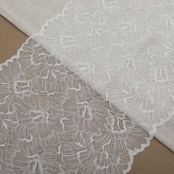 Кружево бельевое эластичное 180 мм / 13.72 метров, C501 белый, QYL-114-1