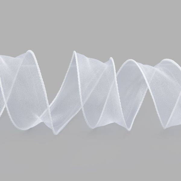 Лента декоративная с волнистым краем 38.0 мм / 18.29±1 метров, 100% органза, (08 белый)