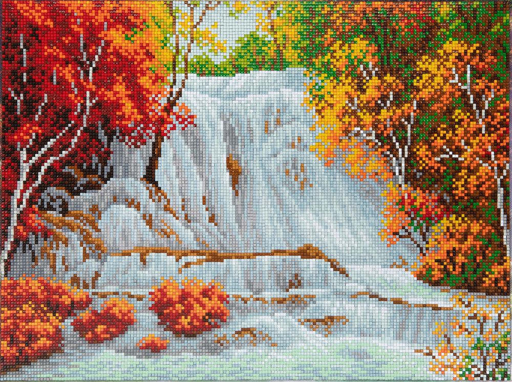 Алмазная (кристальная) мозаика Фрея, на подрамнике Водопад в лесу, 40х30 см