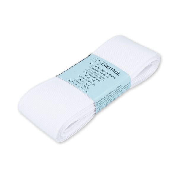 Лента репсовая нарезка 38.0 мм / 5 шт по 5.4 метра, 001 белый, Gamma GR-38