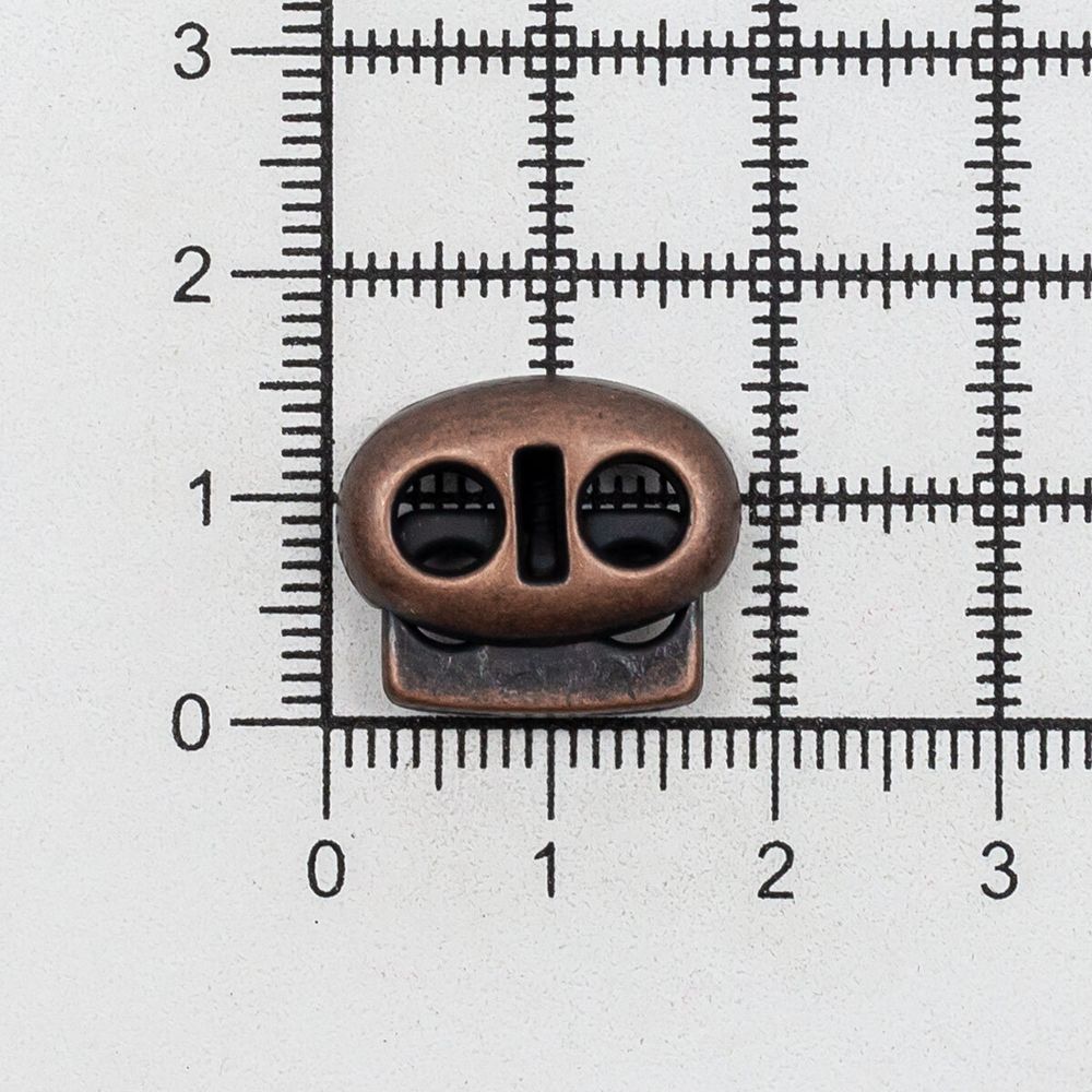 Фиксатор (зажим) для шнура металл плоский, 2 отв., 18х15 мм, (in ⌀4,4 мм), мет. цв.медь, 10 шт