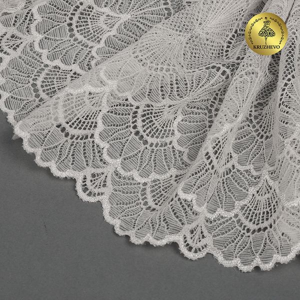 Кружево эластичное (стрейч) 8034 195мм цв.F102 молочный, 10 метров, Kruzhevo