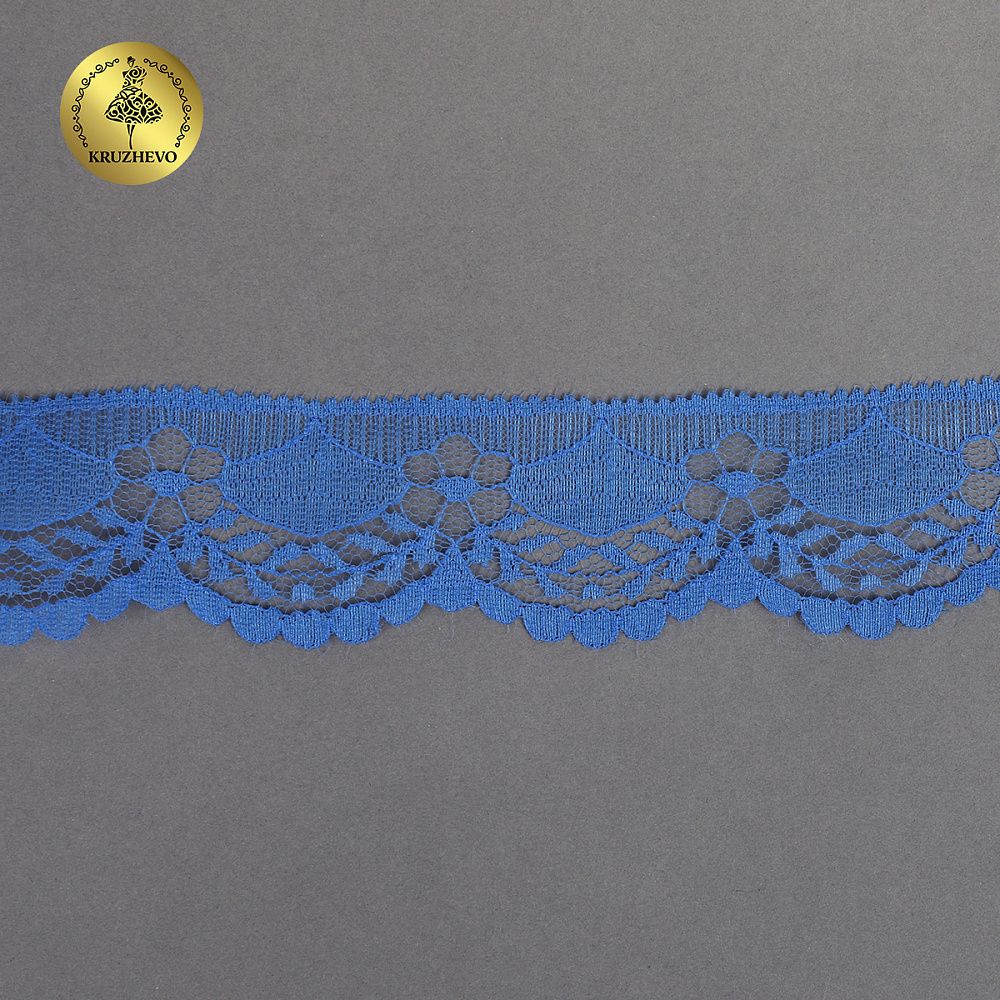 Кружево отделочное в стиле "трикотаж" 40 мм, 1661, цв.синий, 27,4м