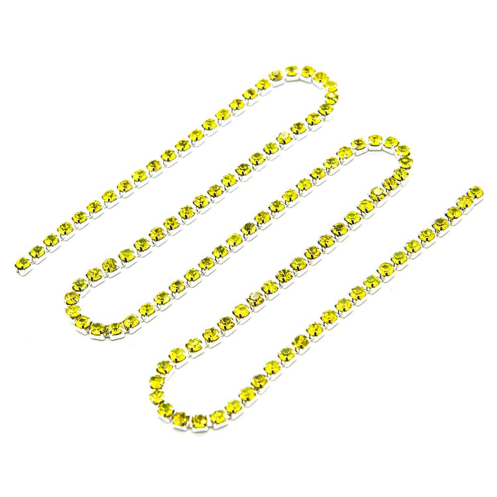 Стразовые цепочки (серебро), цвет: желтый, размер 2 мм, 30 см/упак., ЦС008СЦ2