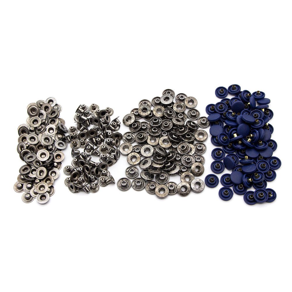 Кнопка Альфа (S-образная) ⌀15.0 мм, ≈72 шт, шляпка пластик + отв.части МЕТАЛЛ, 569 т.синий + отв.части чер.никель, NEW STAR