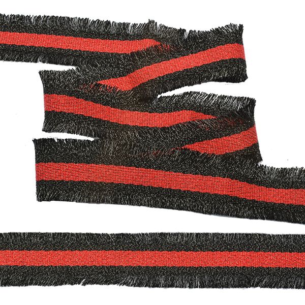 Тесьма с бахромой 30 мм, красный/черный, уп.13,71м