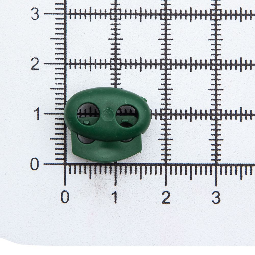 Фиксатор (зажим) для шнура пластик 2 отв., ⌀4.0 мм, 14х17 мм, овал малый ПП, т.зеленый, 100 шт