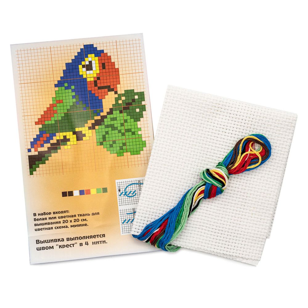 Набор для вышивания нитками РС Студия, Попугай 11х11 см