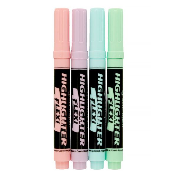 Набор текстовыделителей HIGHLIGHTER FLEXI-(super-flexible tip) 4 цв. 8542/4 1-5 мм, 4 цв. скошенное, 8542/4 SOFT 4 цв, Centropen 8542/4