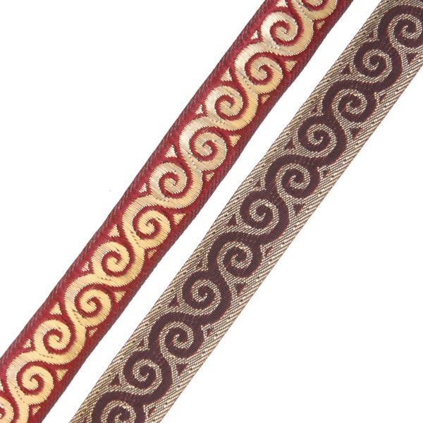 Тесьма декоративная металлизированная Спираль 16мм, 10 метров, 16061 бордо/золото