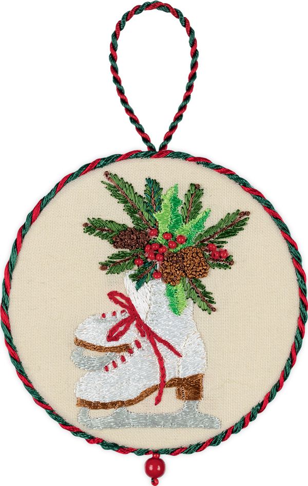 Набор для вышивания нитками Panna, Живая картина новогодняя игрушка Коньки, 8х8 см