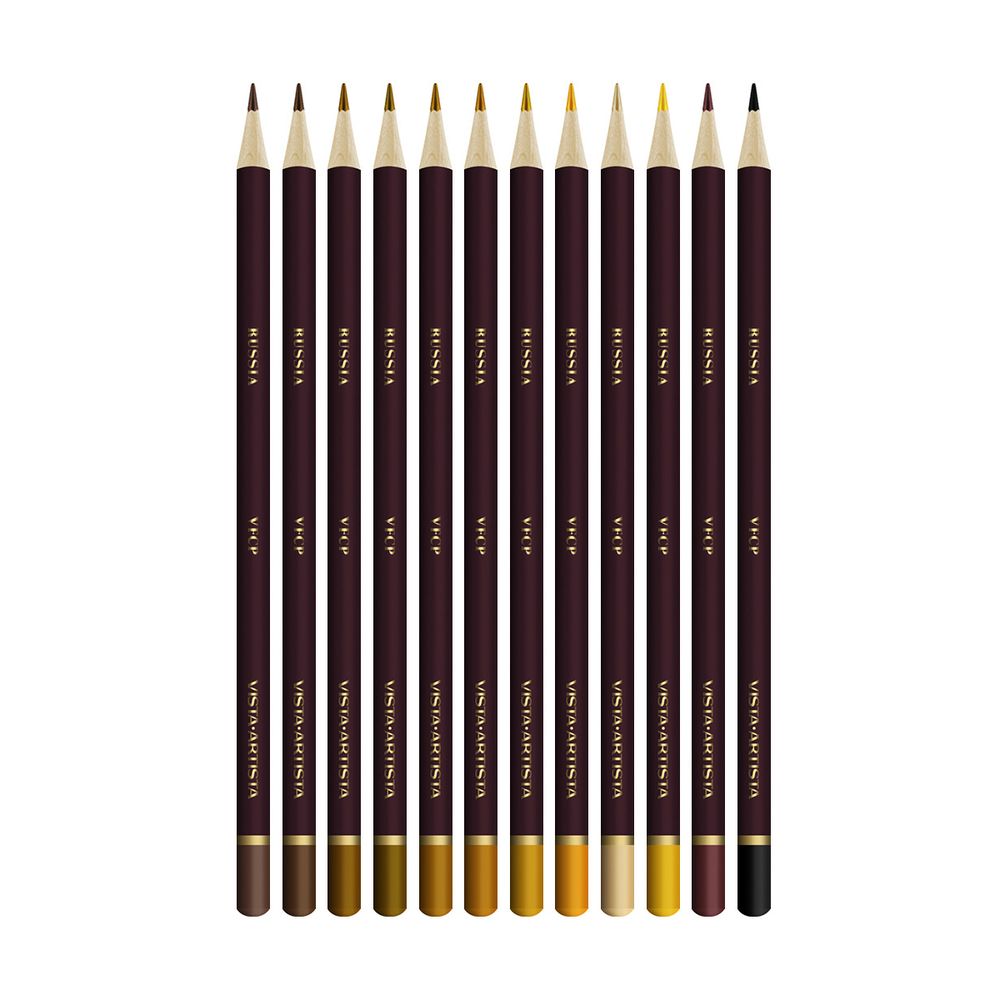 Набор цветных карандашей Земляные тона заточенный 8х12 цв, Vista-Artista Fine VFCPE-12