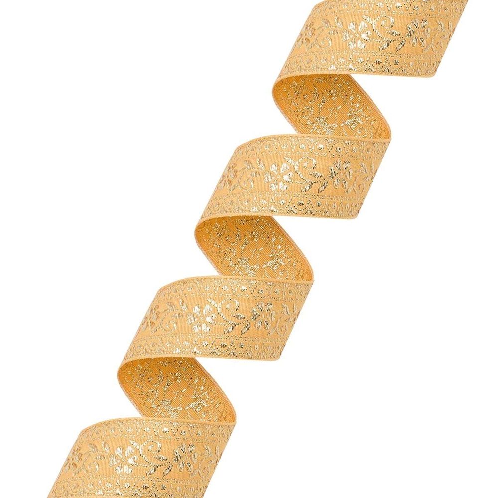 Лента (тесьма) жаккардовая 32.0 мм / 25±1 метров, с метанитом рис. 9842, желтый/золото, С3104Г17