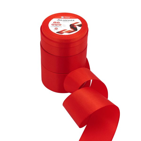 Набор атласных лент 5 размеров 6.0 мм, 10.0 мм, 20.0 мм, 40.0 мм, 50.0 мм / 23 метра, красный