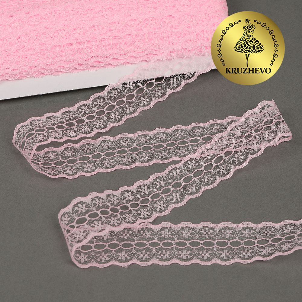 Кружево отделочное в стиле "трикотаж" 28 мм, TBY 1670, цв.09 св.розовый, уп.27.4м