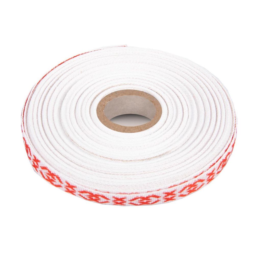 Лента (тесьма) жаккардовая 10.0 мм / 25±1 метров, Орнамент для северных народов, рис 9737 красный, Gamma C3853 (C3752)