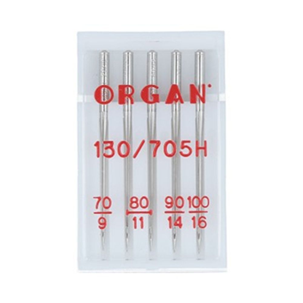 Иглы для швейных машин базовые универсальные 130/705 H, №70-100, 5 игл, в пенале 5121000 ассорти, ORGAN