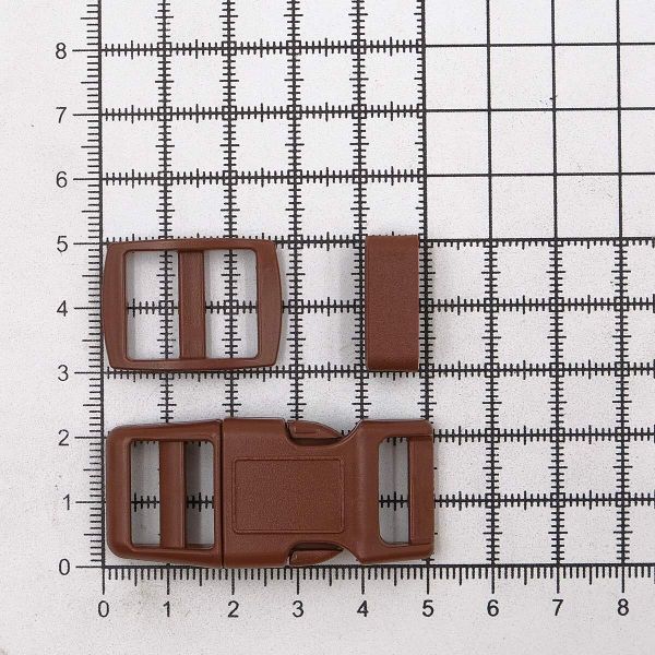 Фастекс (пряжка трезубец), рамка и рамка-регулятор 15мм, пластик, (2 компл.) Hobby&Pro, коричневый, A03001037-15