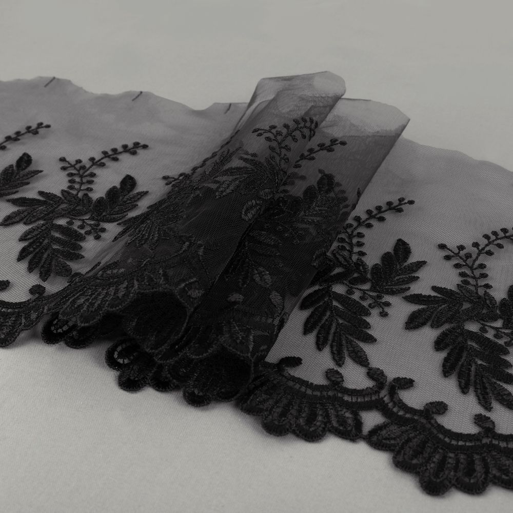 Кружево на сетке 190 мм / 10 м, черный, Gamma GKM-1902