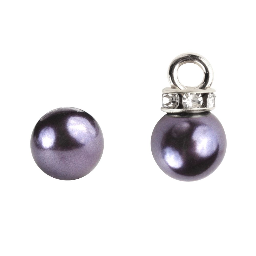 Пуговицы на ножке Жемчужина со стразами 8мм (сиреневый/серебро), 50 шт