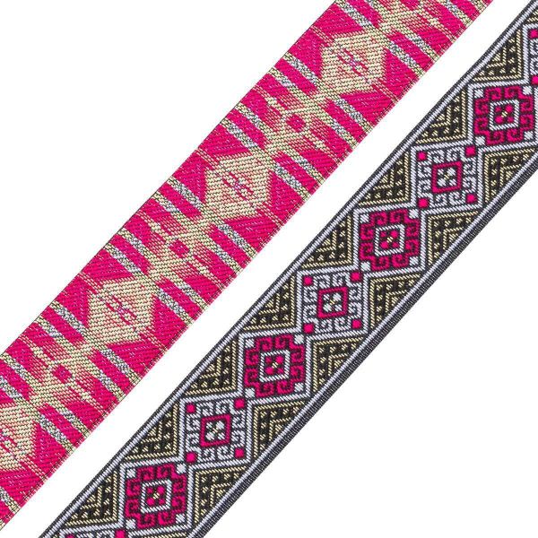 Лента (тесьма) жаккардовая 35.0 мм / 7 метров, золото/малиновый, 4101-1