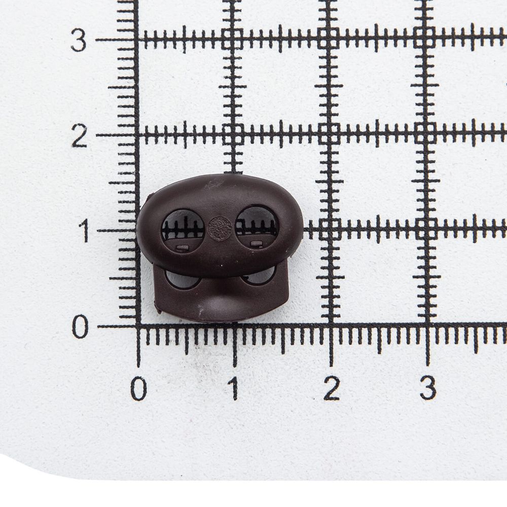 Фиксатор (зажим) для шнура пластик 2 отв., ⌀4.0 мм, 14х17 мм, овал малый ПП, коричневый, 100 шт