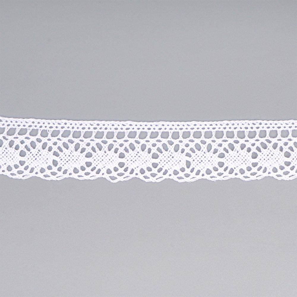 Кружево вязаное (тесьма) хлопковое 25 мм / 25 метров, одностор. (01 белый)