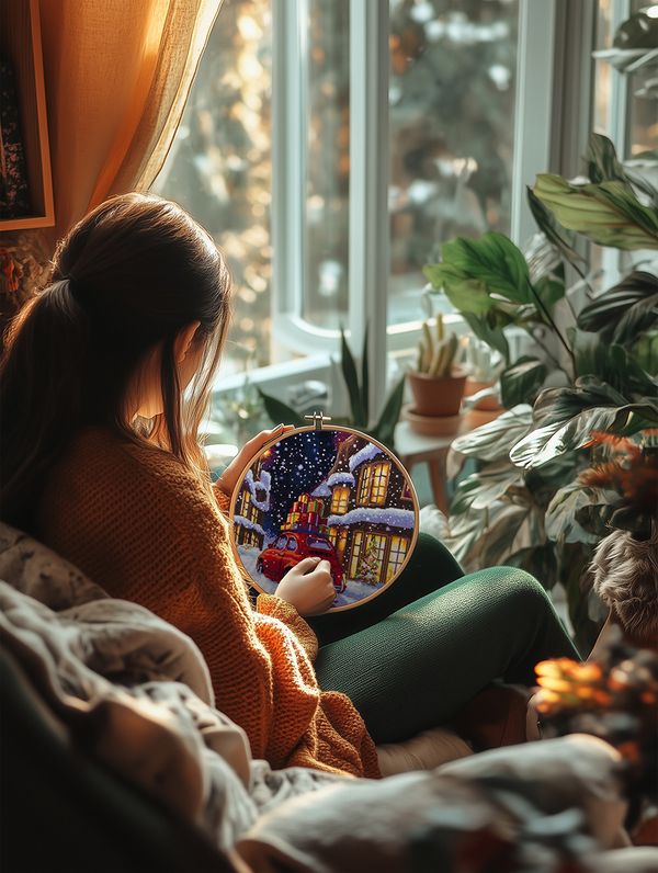 Набор для вышивания нитками Panna PR-7497, Рождественская улочка, 22.5х30 см