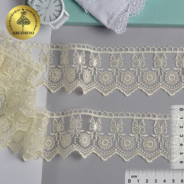 Кружево на сетке 55 мм, диз. 192, цв.02 молочный, уп. 9 м, Kruzhevo