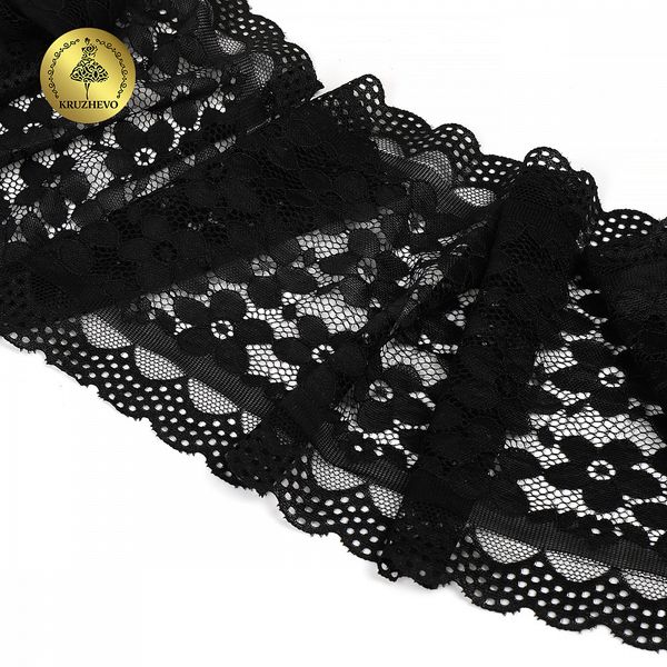 Кружево бельевое эластичное 180 мм / 10 м, цв.2 черный, Kruzhevo
