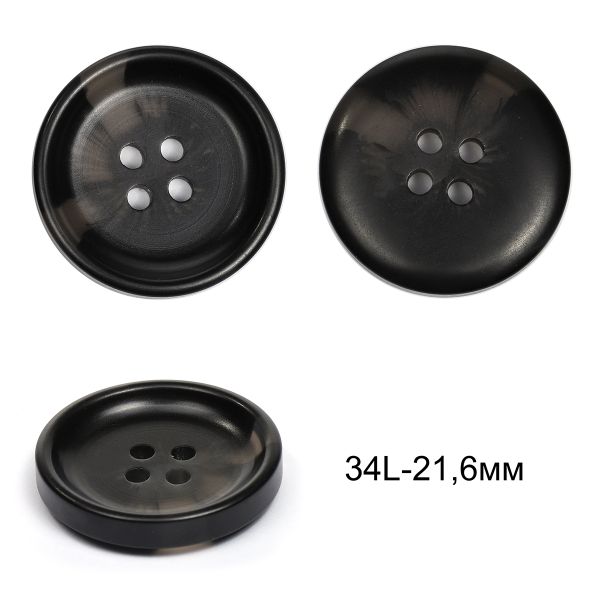 Пуговицы пластиковые TBY 2114 цв.2 черный 34L-21,6 мм, 4 прокола,36 шт