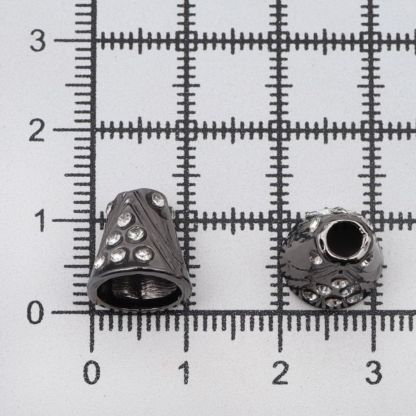 Наконечник для шнура металл колокол со стразами ⌀3,5/8 мм, 11х11 мм (чер.никель), 20 шт