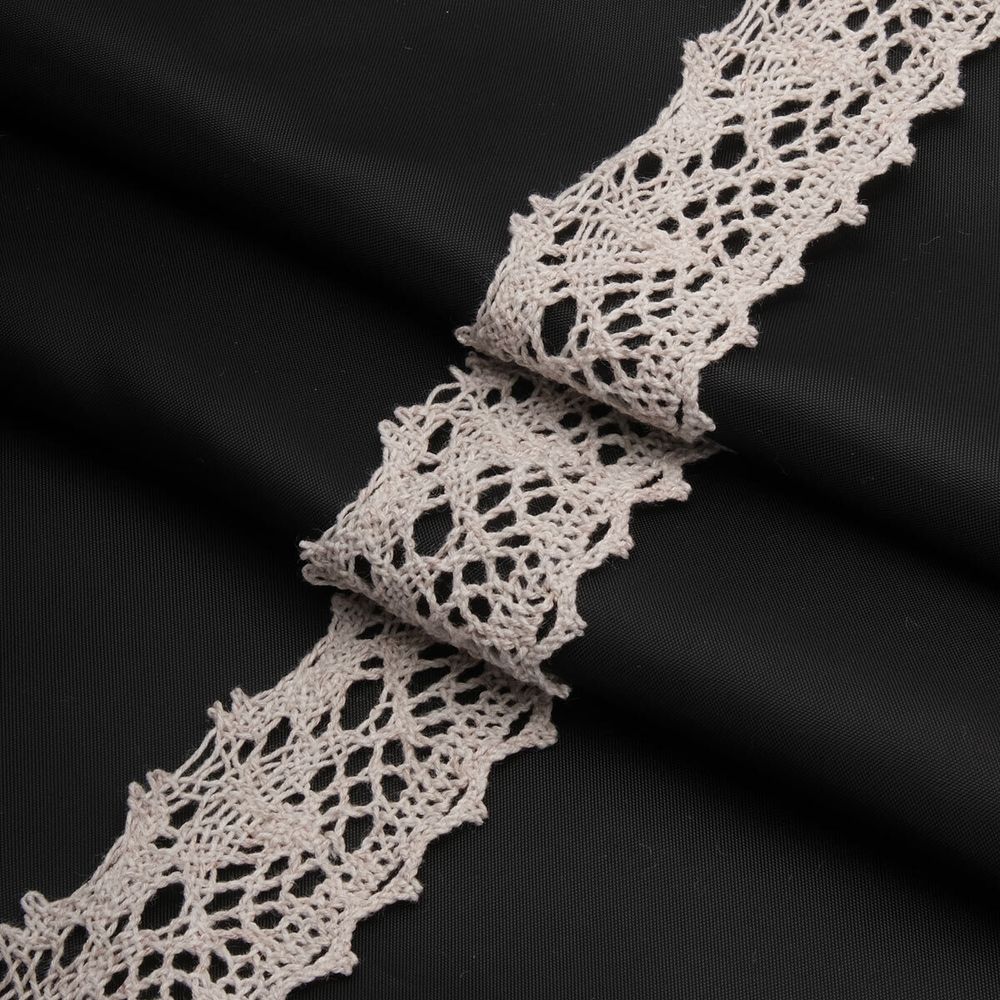 Кружево вязаное (тесьма) хлопковое 35 мм / 25 метров, рис.35.01.199 (лен) С3749Г17