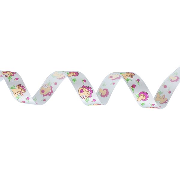 Лента атласная с надписью 22.0 мм / 22.5±1 метров, Грибы, 303 голубой, Globus