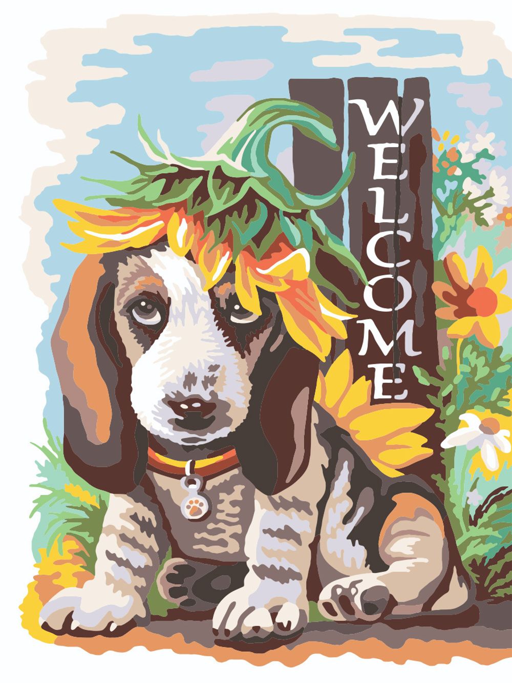 Картина по номерам Фрея, Щенок в подсолнухе, 40х30 см