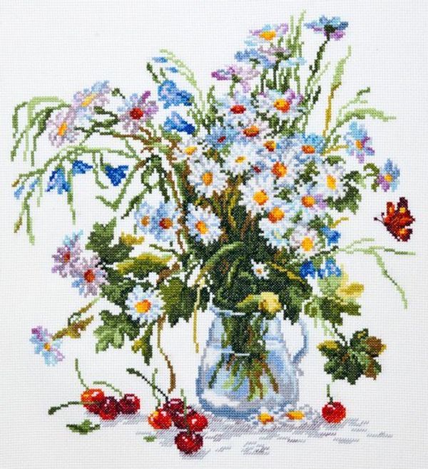 Набор для вышивания нитками Чудесная игла, Ромашки и колокольчики 29х32 см