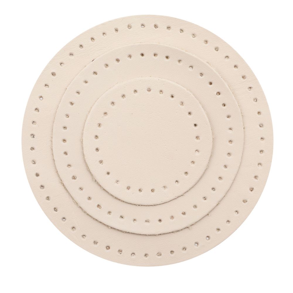 Набор заплаток пришивных из кожи, круг ⌀4см, 6см и 8см, с перфорацией, 3 шт, 100% кожа (06 бежевый), 9401